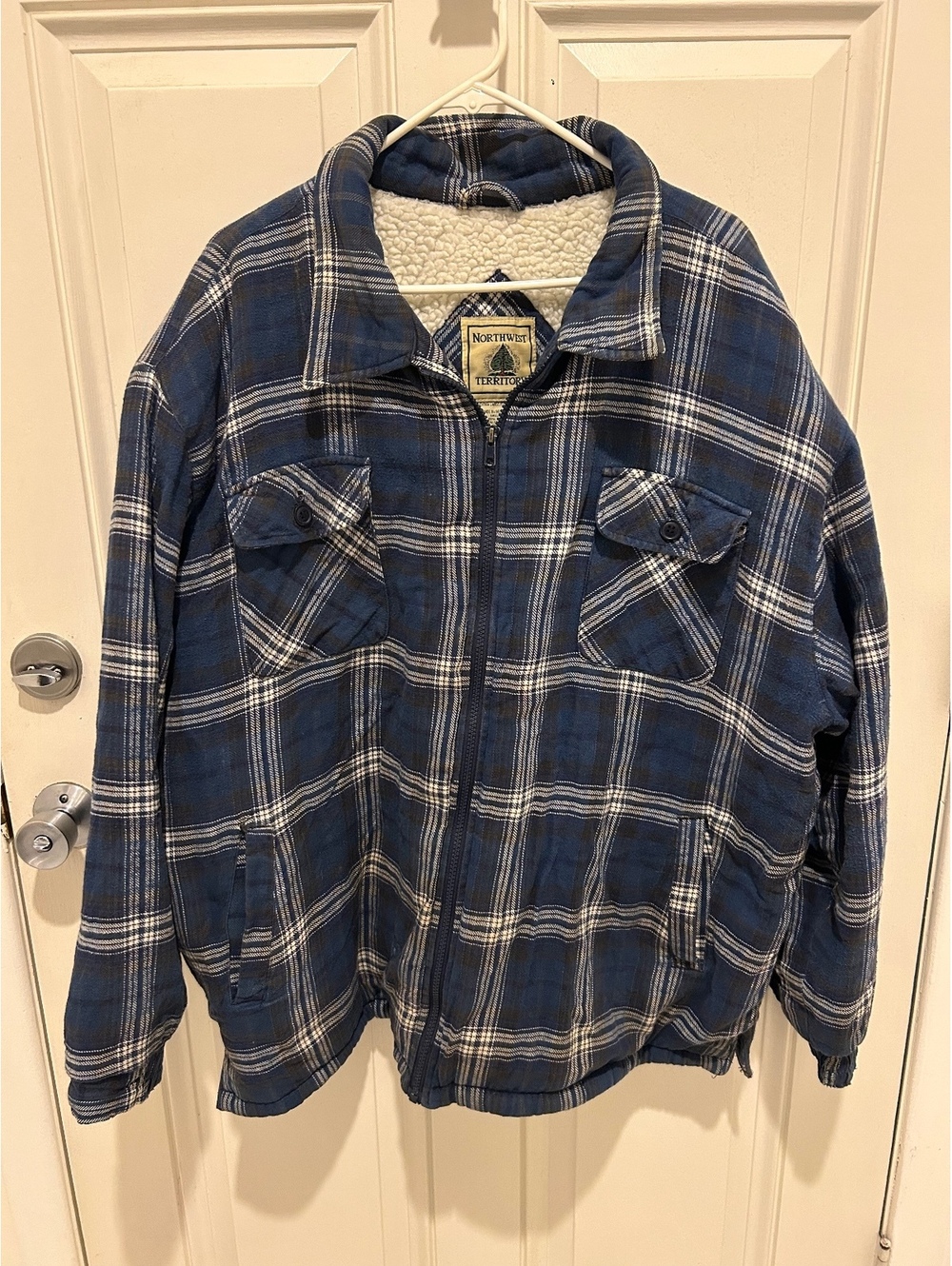 Northwest Territory XL Blue Plaid Sherpa Lined Jacket Ramie Cotton Full Zip